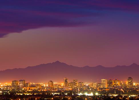 Skyline with purple sunset